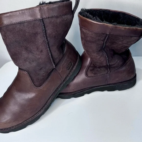 UGG Dark Brown Leather and Suede Winter Boots - Picture 8 of 10